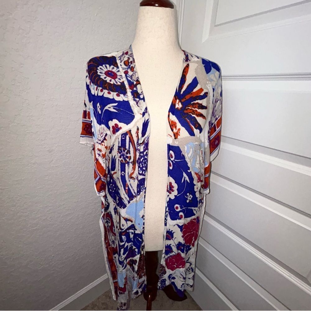 Chico’s Open Front Short Sleeve Kimono Cardigan Top  Chicos